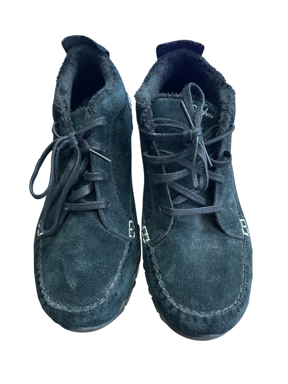Skechers Black Leather Upper Faux Fur Lined Shoes
